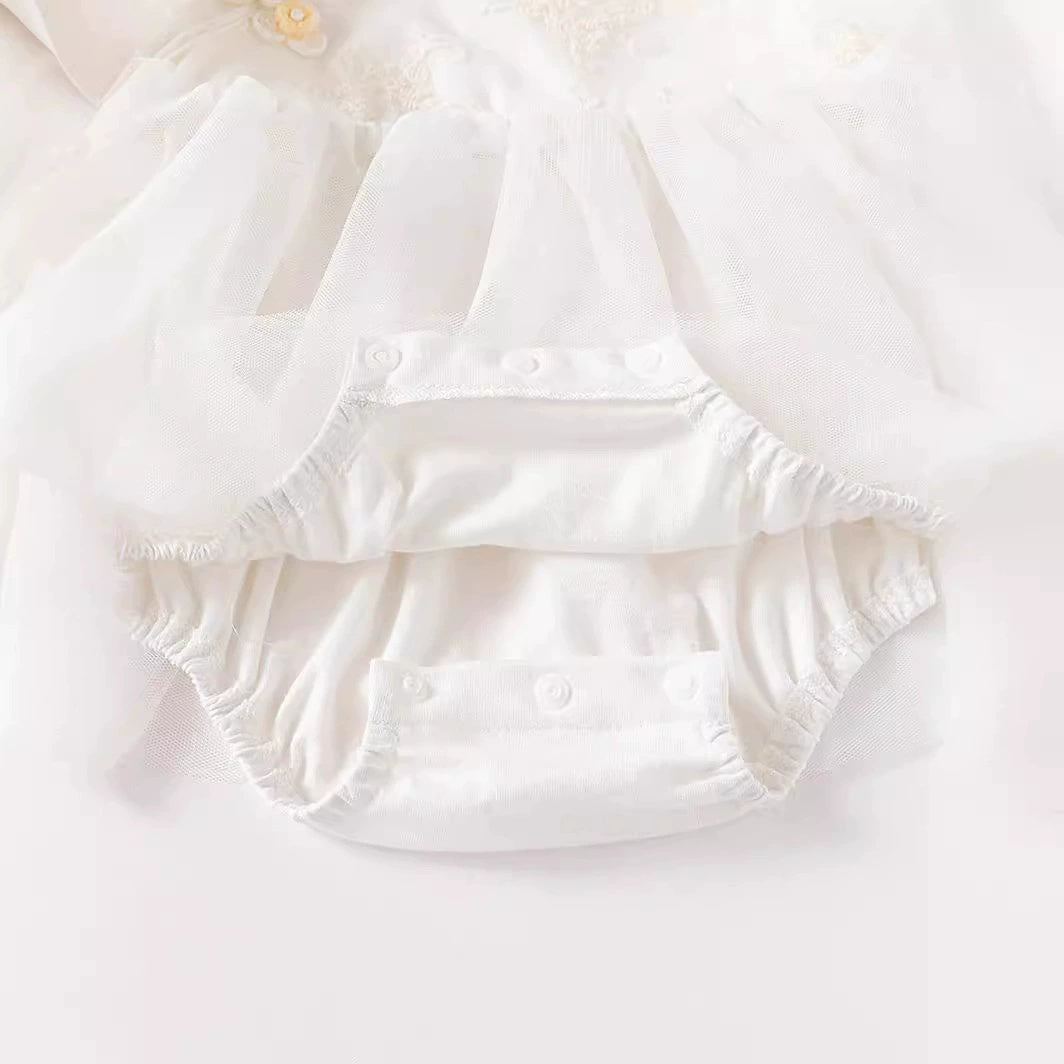 New Chinese Frog Button Lace Puff Sleeve Dress Girl