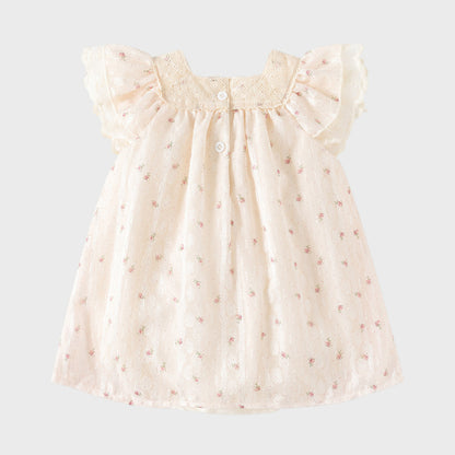 Rose Flutter Sleeve Tulle Dress Girl