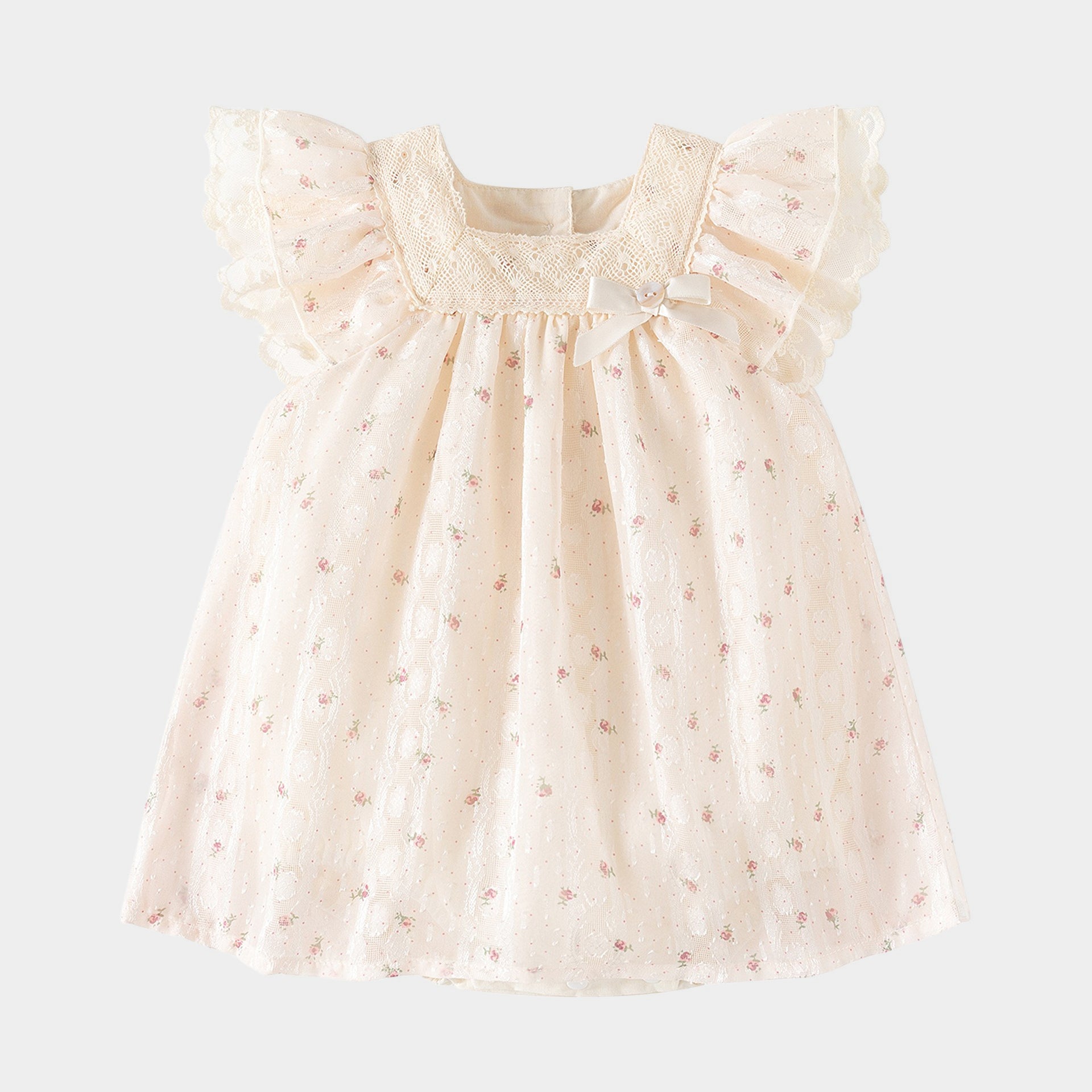 Rose Flutter Sleeve Tulle Dress Girl