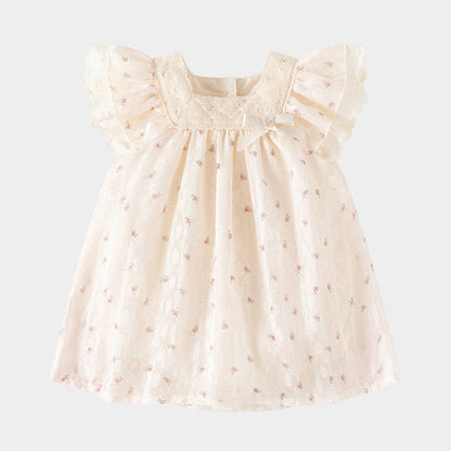 Rose Flutter Sleeve Tulle Dress Girl