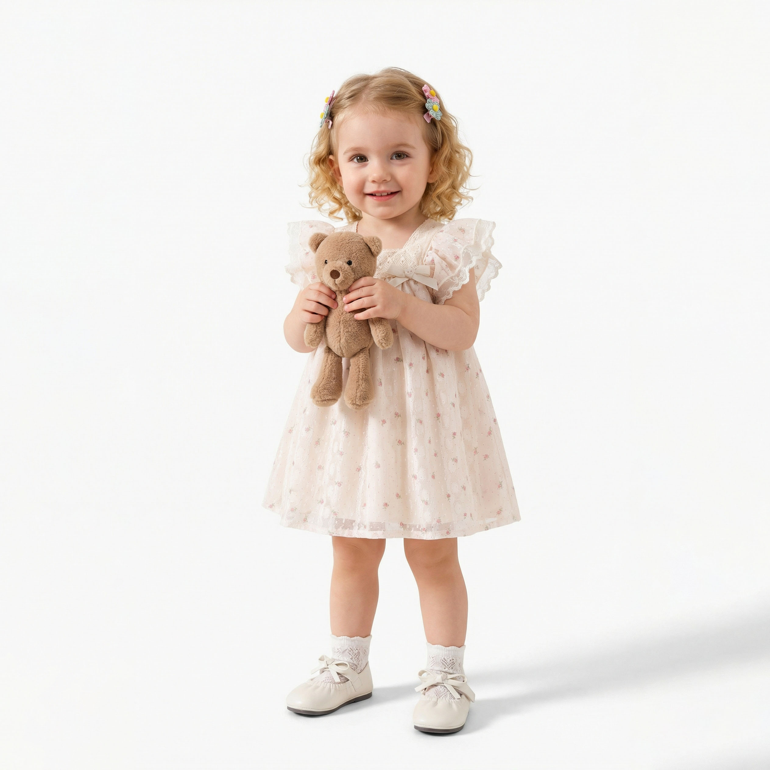 Rose Flutter Sleeve Tulle Dress Girl