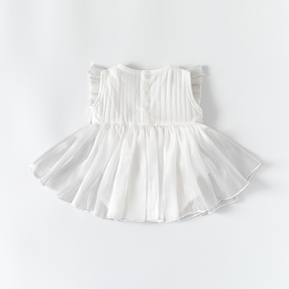 Double Bow Cloud Tulle Princess Dress White Girl