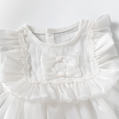 Double Bow Cloud Tulle Princess Dress White Girl
