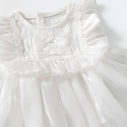 Double Bow Cloud Tulle Princess Dress White Girl