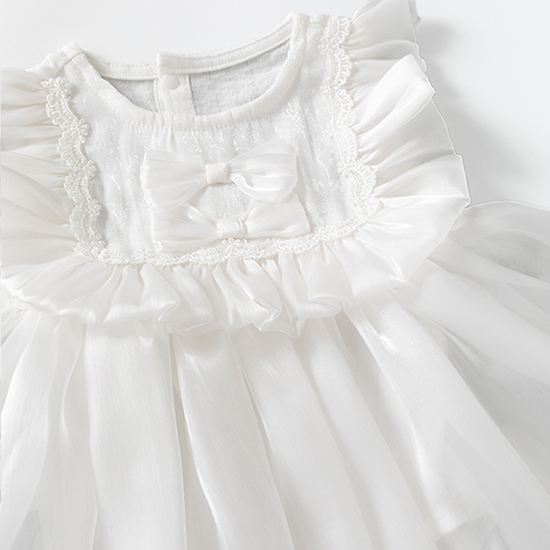 Double Bow Cloud Tulle Princess Dress White Girl