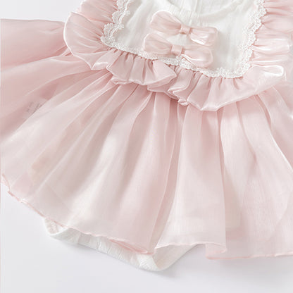 Double Bow Cloud Tulle Princess Dress Pink Girl