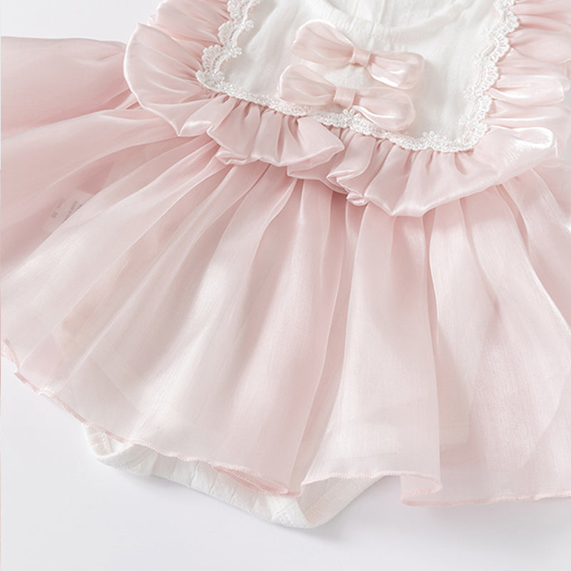 Double Bow Cloud Tulle Princess Dress Pink Girl