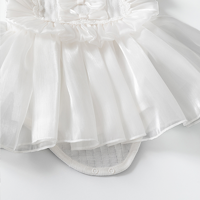 Double Bow Cloud Tulle Princess Dress White Girl