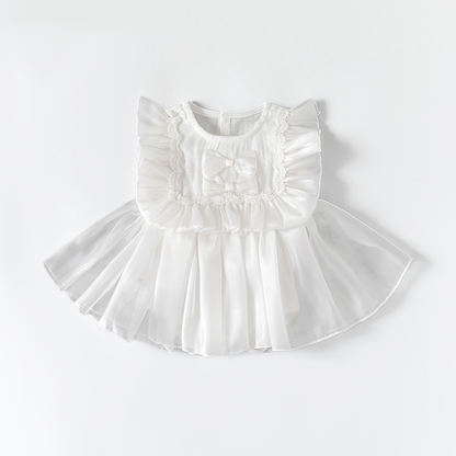 Double Bow Cloud Tulle Princess Dress White Girl
