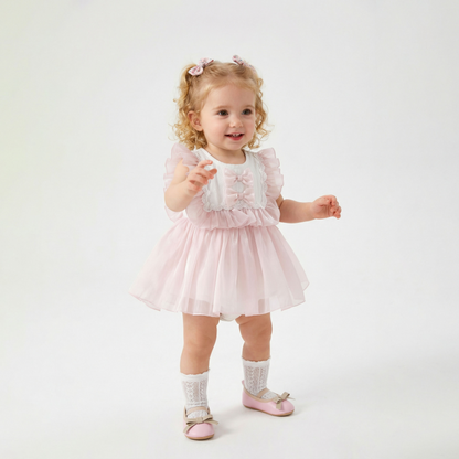 Double Bow Cloud Tulle Princess Dress Pink Girl