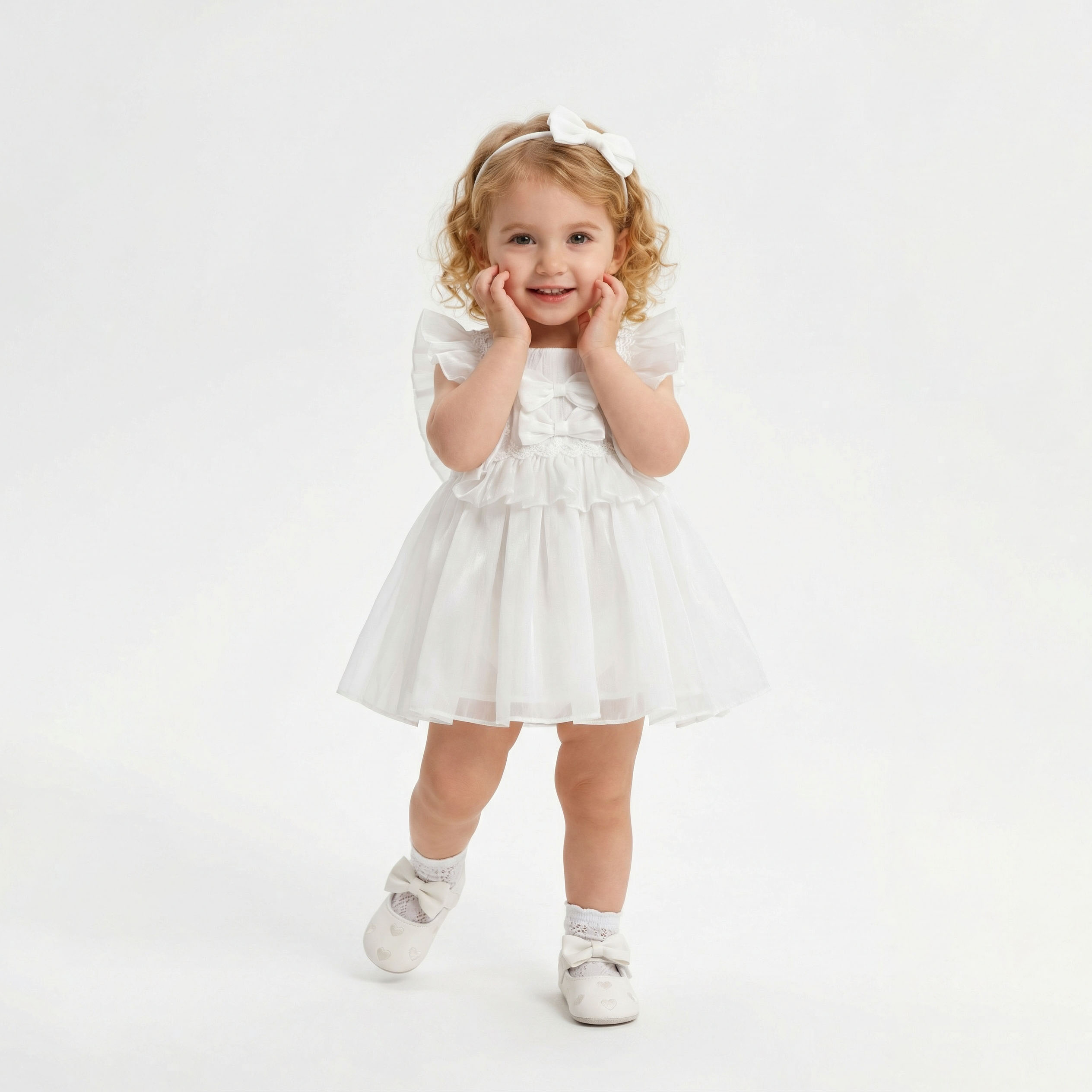 Double Bow Cloud Tulle Princess Dress White Girl