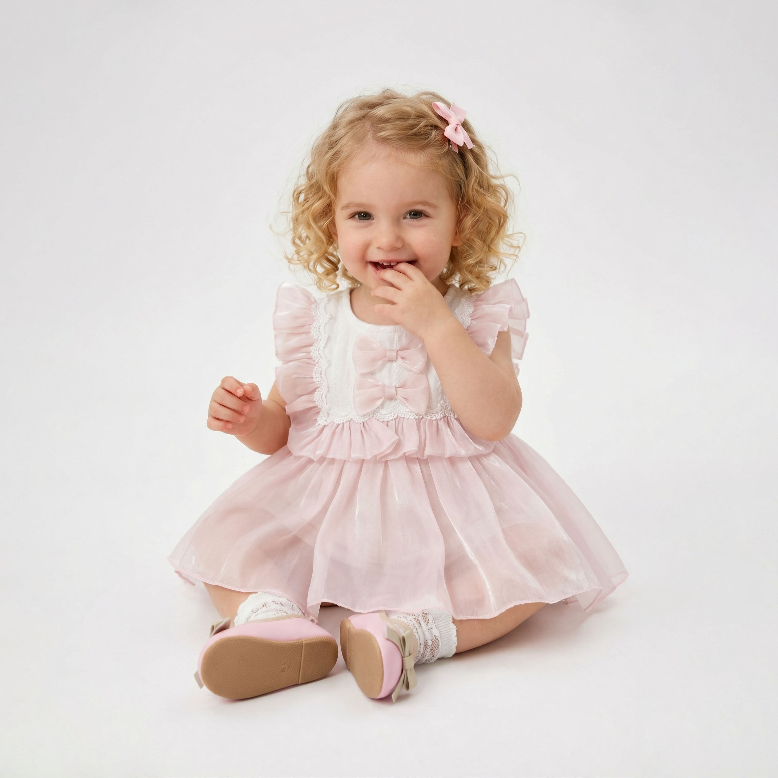 Double Bow Cloud Tulle Princess Dress Pink Girl