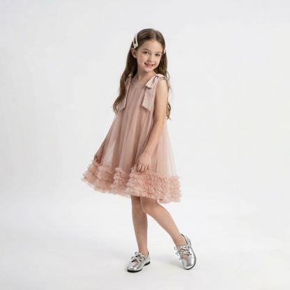 Spaghetti Strap Bow Multi-layer Tiered Dress For Party Girl