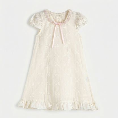 Embroidery Bow Collar Dress Girl
