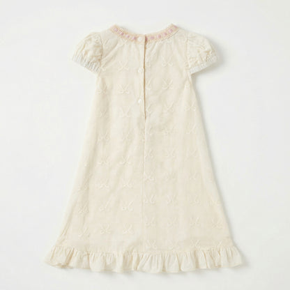 Embroidery Bow Collar Dress Girl