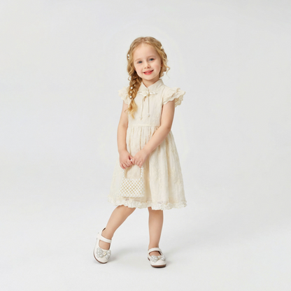 New Chinese Frog Button Floral Dress Girl