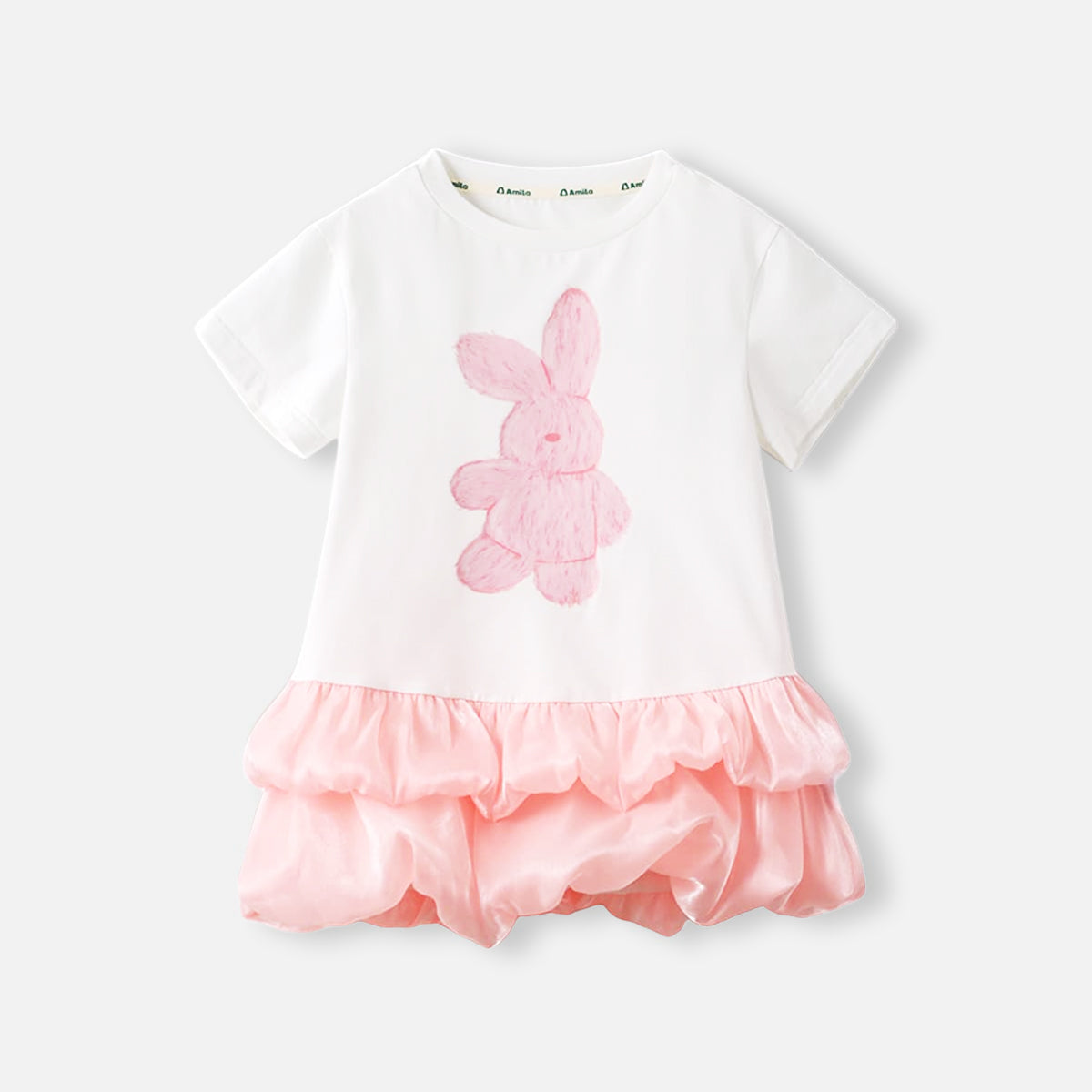 Cartoon Print Sweet Patchwork Bubble Dress Pink Girl