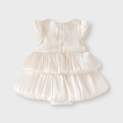 Double Layer Cloud Tulle Tiered Dress Beige For Party Girl