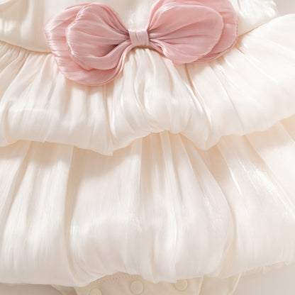 Double Layer Cloud Tulle Tiered Dress Beige For Party Girl