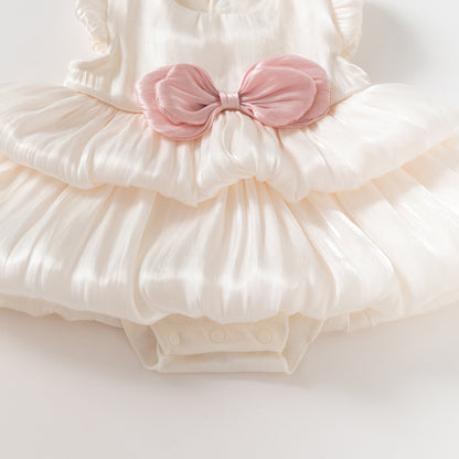 Double Layer Cloud Tulle Tiered Dress Beige For Party Girl