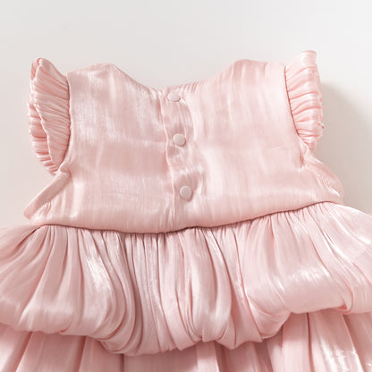 Double Layer Cloud Tulle Tiered Dress Pink For Party Girl