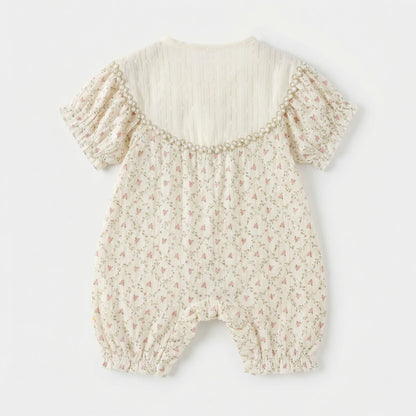 Round Neck Five-flower Embroidery Short Sleeve Jumpsuit Girl