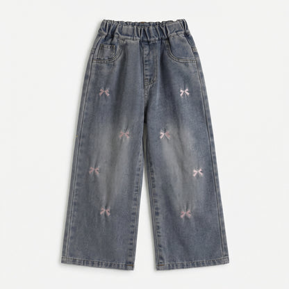 Embroidered Bow Denim Denim Girl