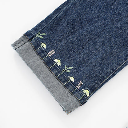 Embroidered Loose-Fit Denim Pants