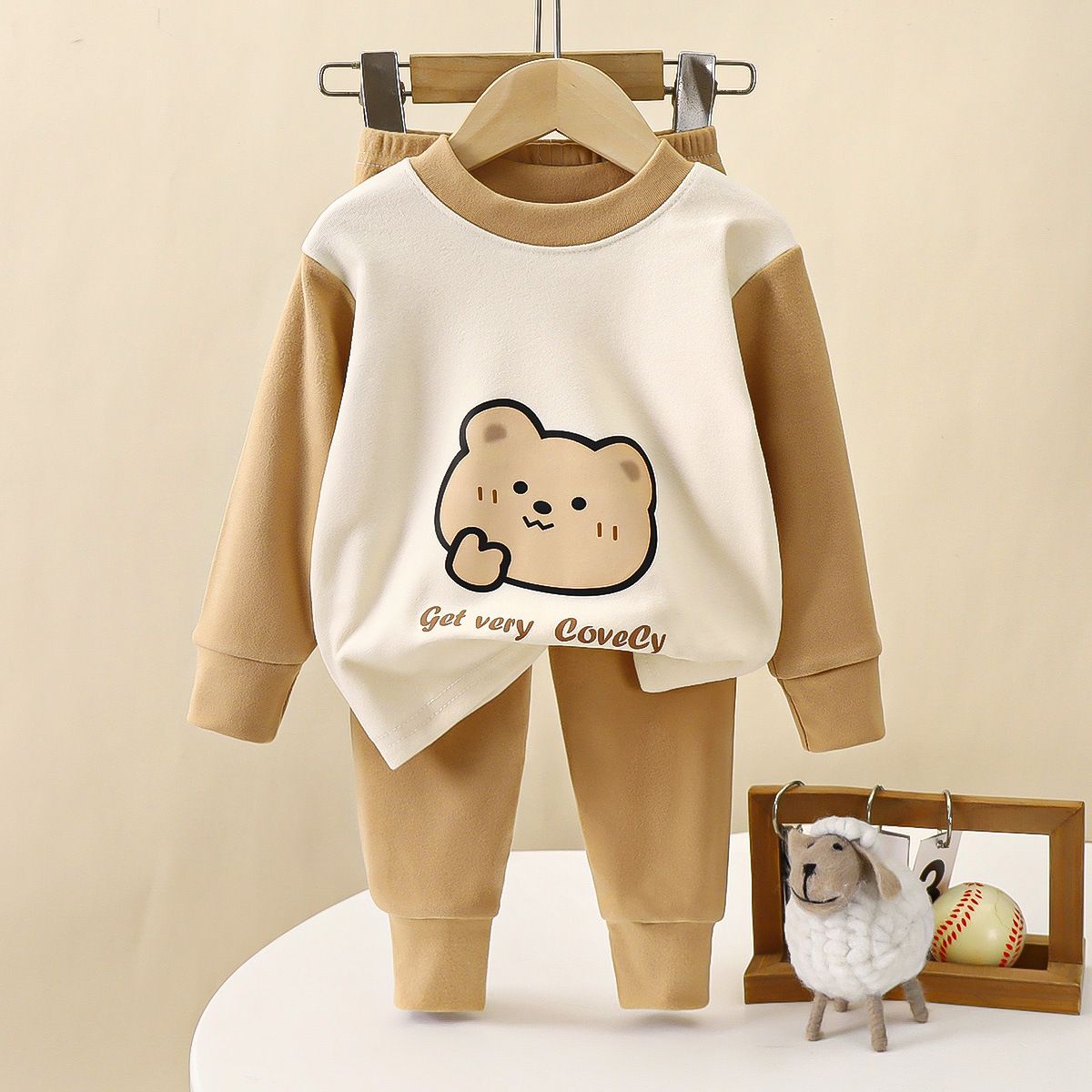 Boys and girls autumn and winter fleece pajamas set