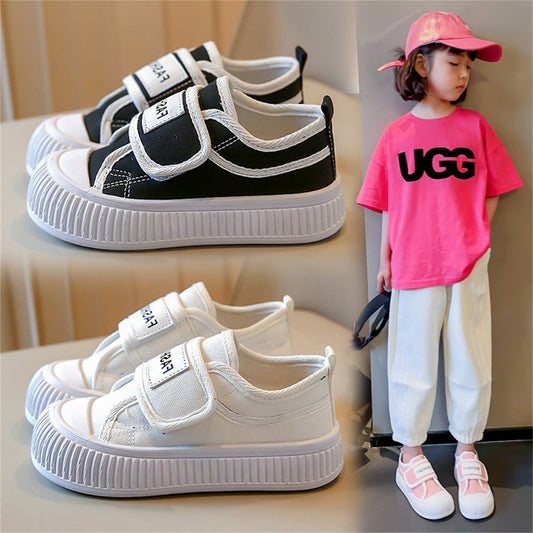 Medium and large girls' soft sole casual style letter style sweet and cool low-top canvas shoes