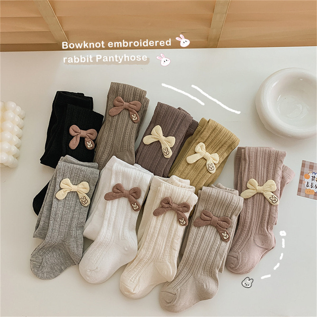 Children's spring and autumn knitted bow rabbit style cute sweet style tights