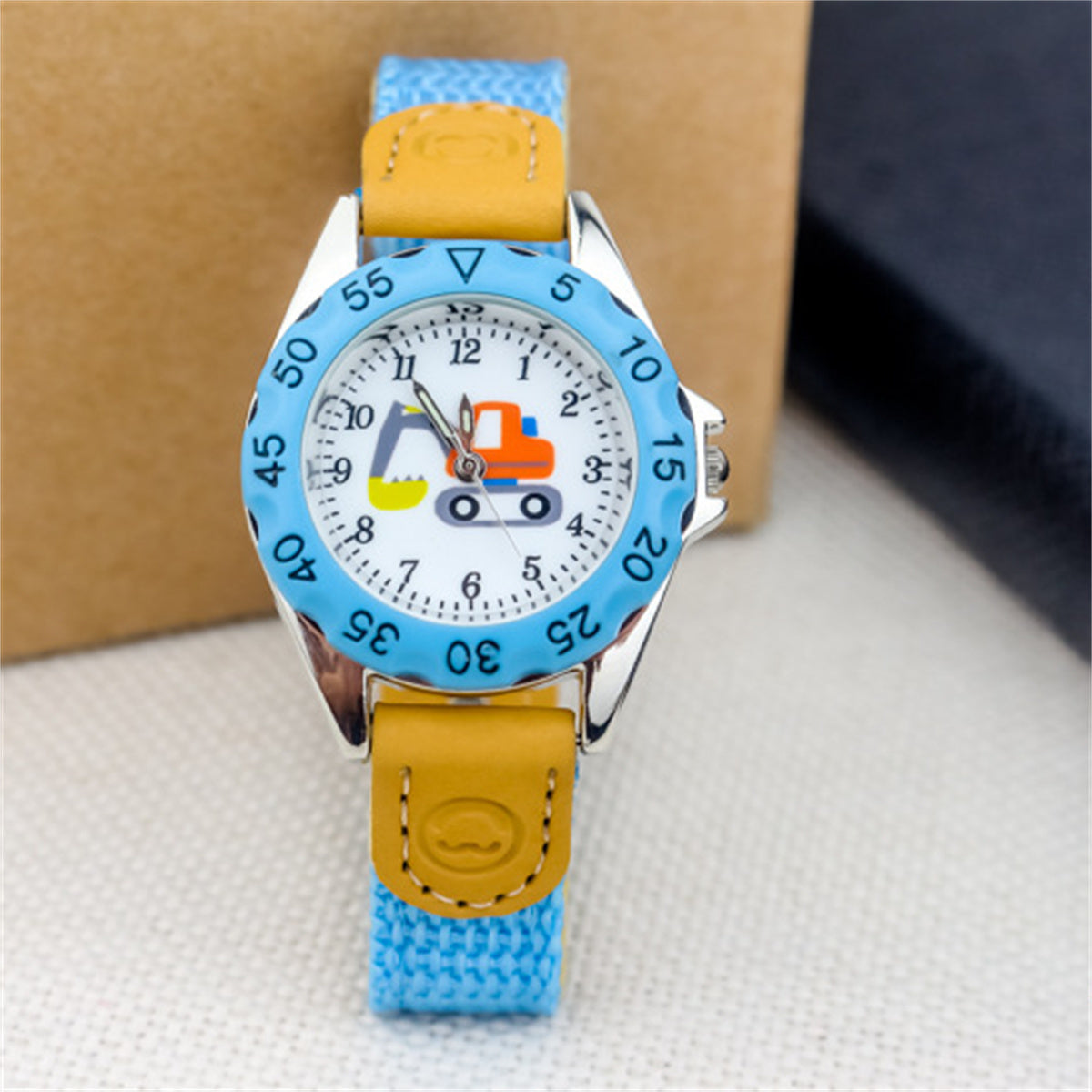 Children's cute excavator canvas breathable trendy luminous electronic watch