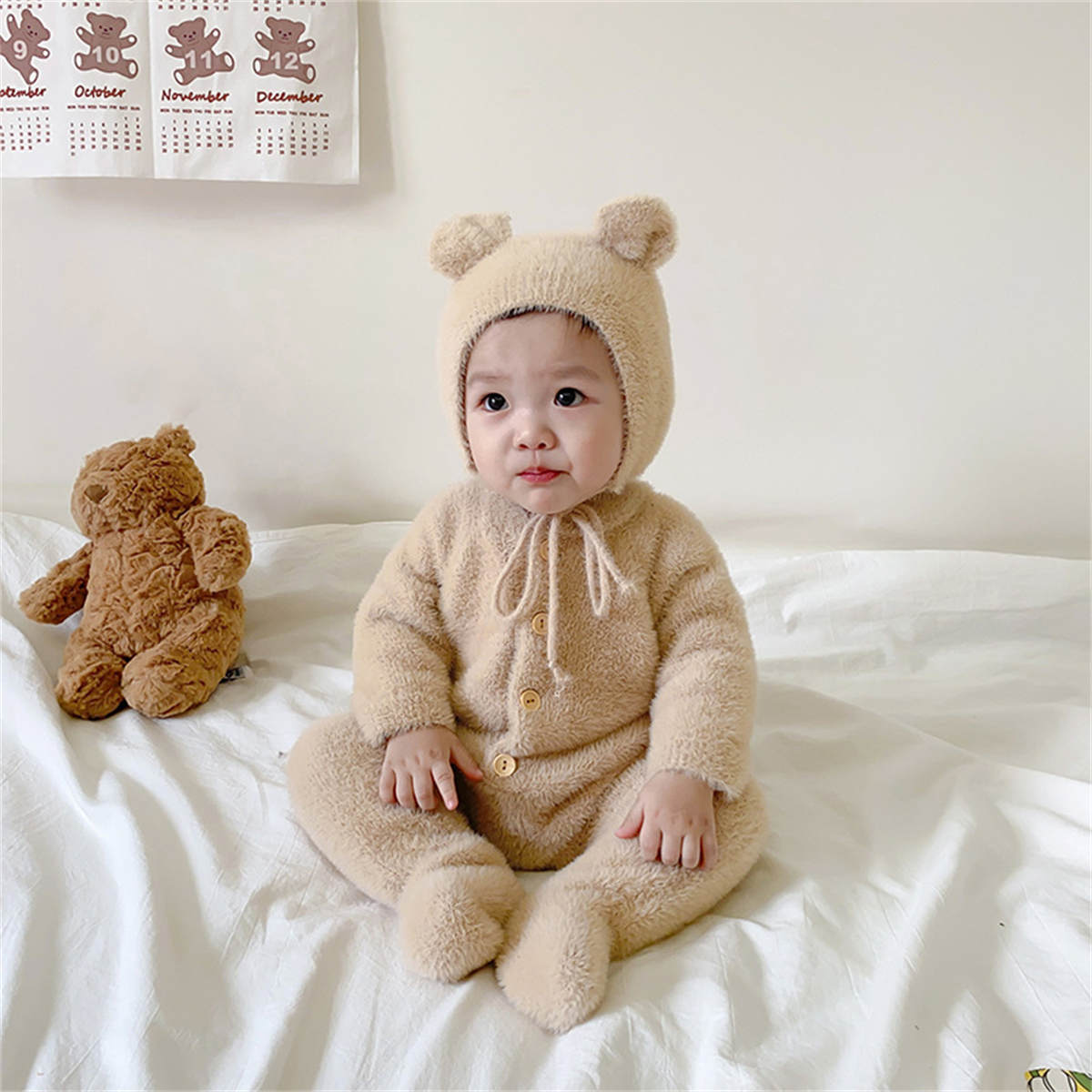 Baby autumn mink fleece bear foot cover crawling clothes