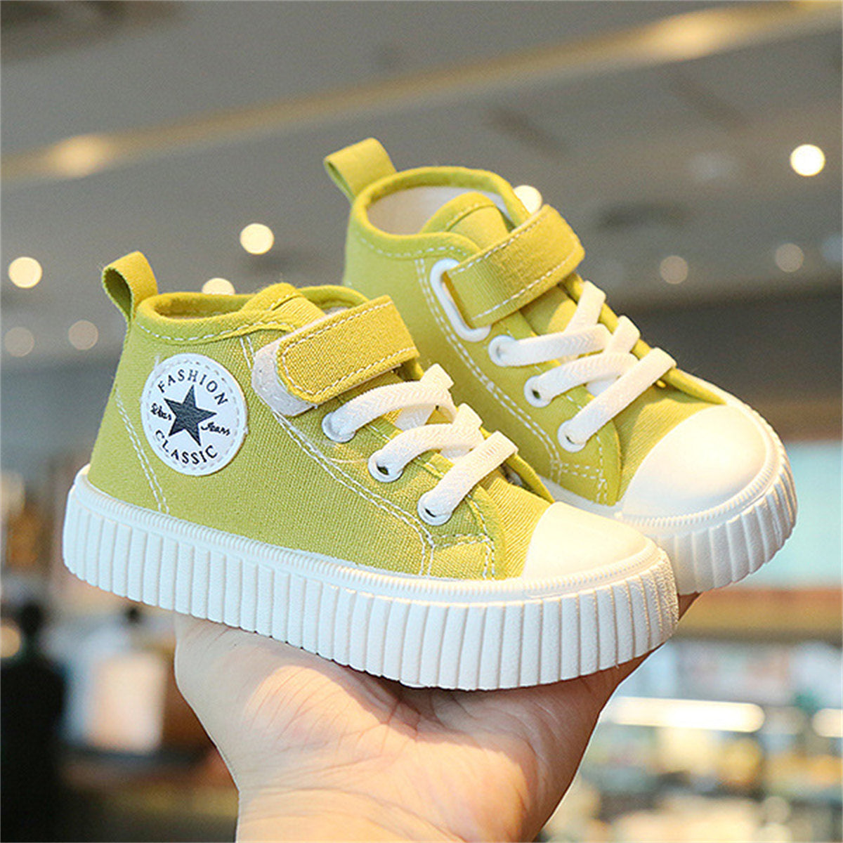 Children's and boys' spring and autumn pure color simple casual style Velcro high-top canvas shoes