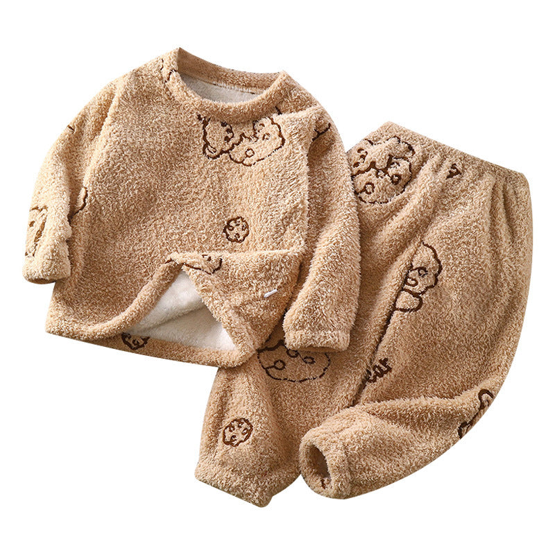 Baby plush warm home wear set