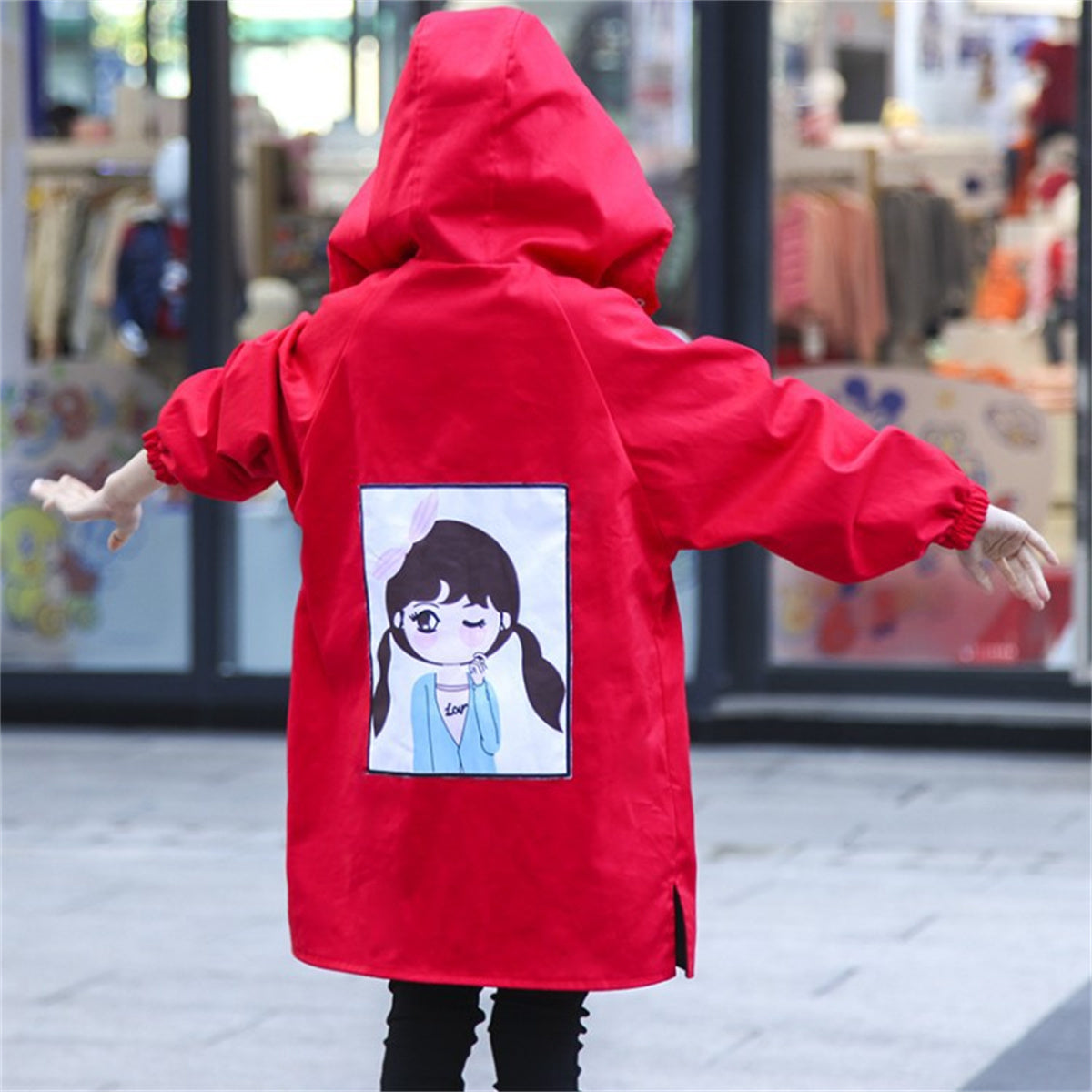 Fashionable long windbreaker for middle and large kids (reversible)