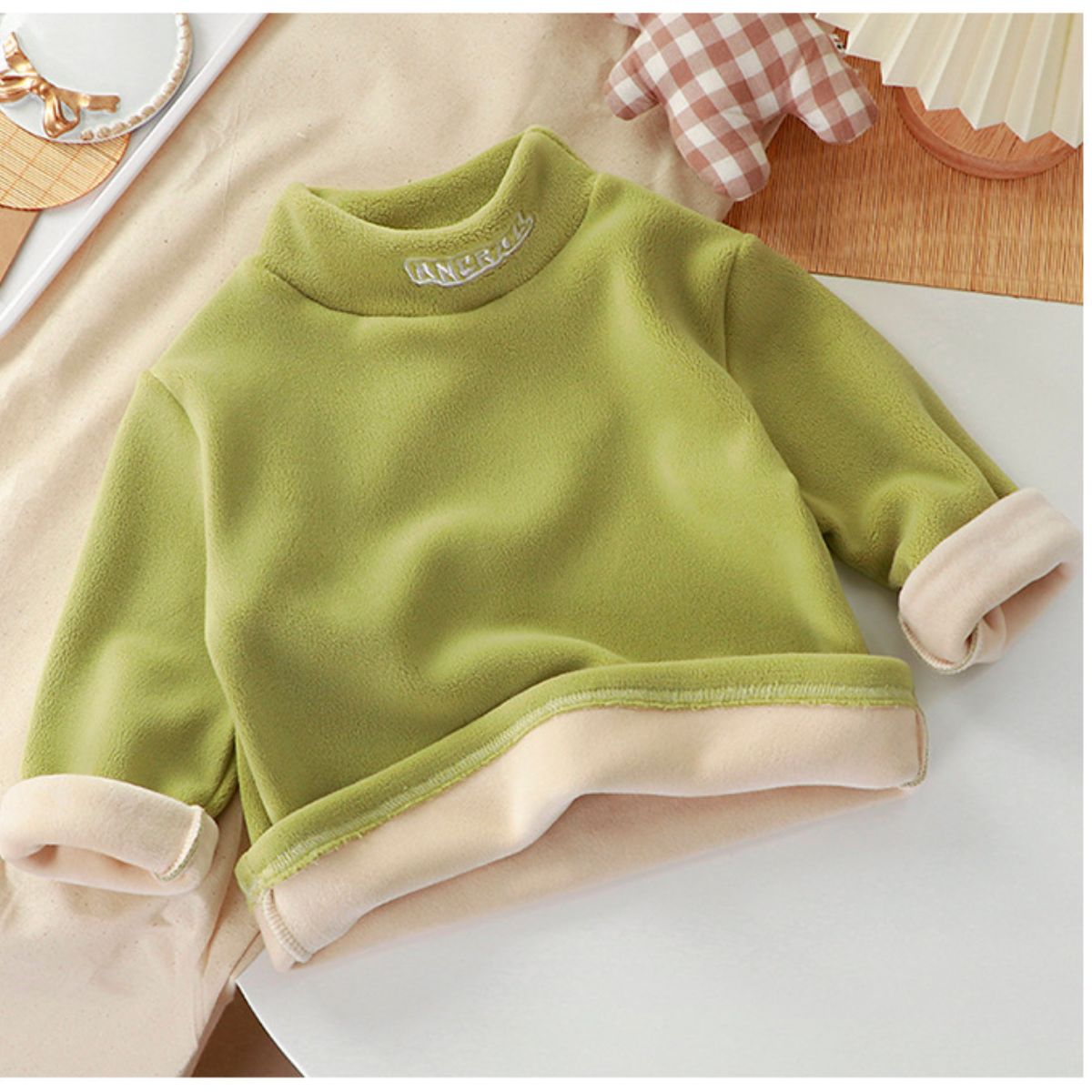 Children's winter fleece tops with medium to high collar for warmth