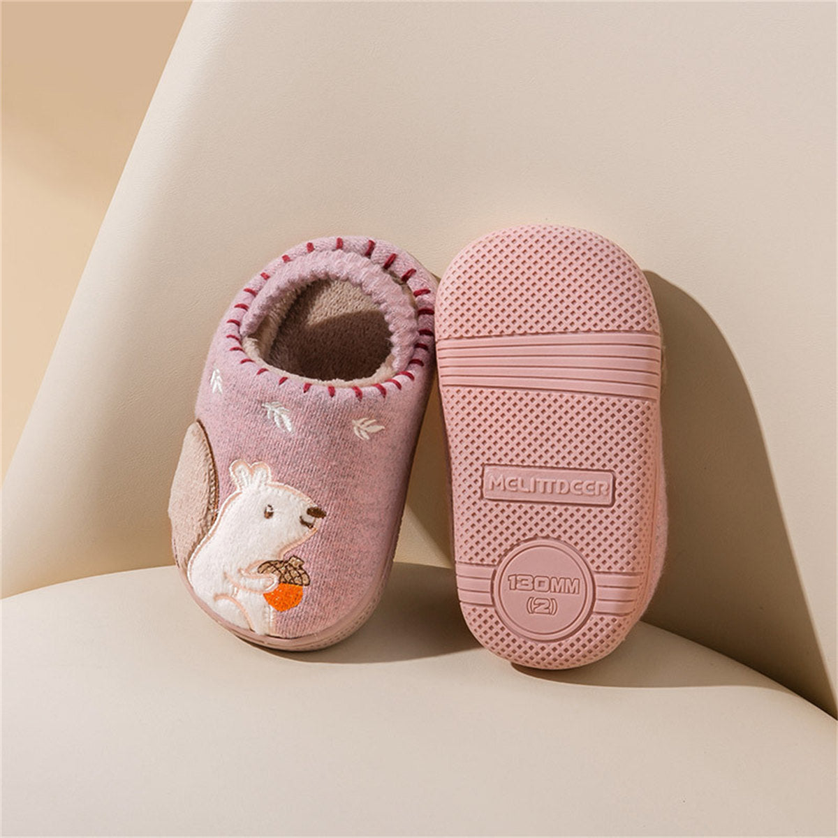 Children's and boys' autumn and winter cute squirrel print warm elastic ankle-capped cotton slippers