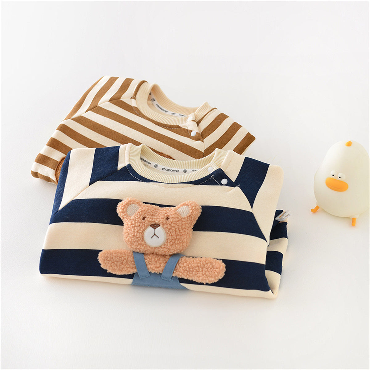 Infant striped fleece thickened bear doll romper