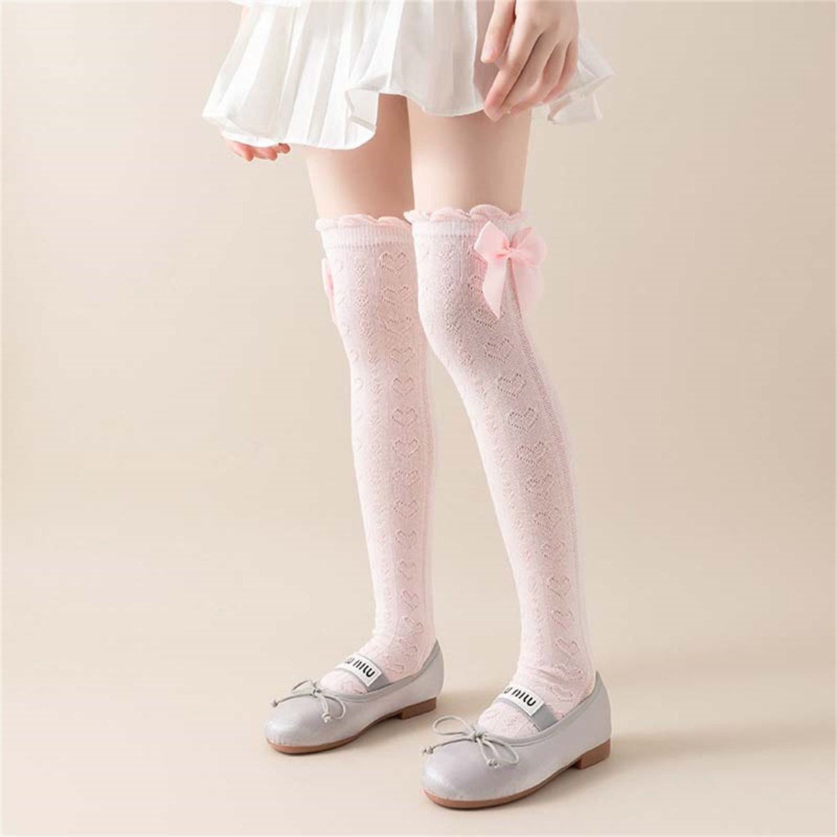 Children's princess style spring and autumn thin breathable love style three-dimensional bow knee-high socks