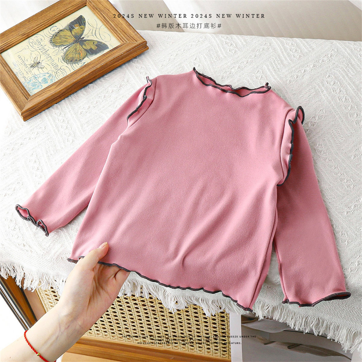 Autumn and winter long-sleeved T-shirt sweet German velvet lace bottoming shirt top