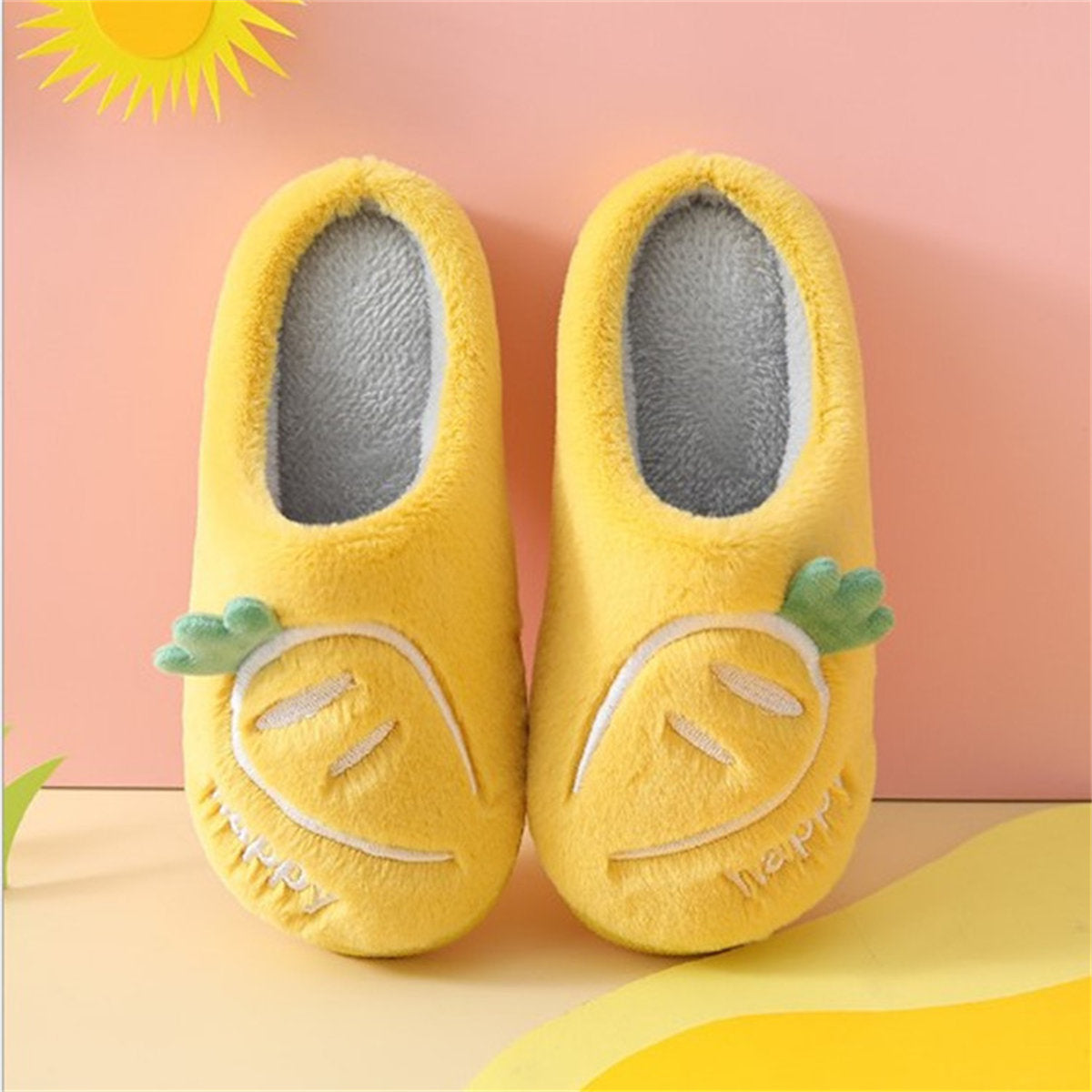 Cute carrot pattern warm cotton slippers for boys and girls in autumn and winter