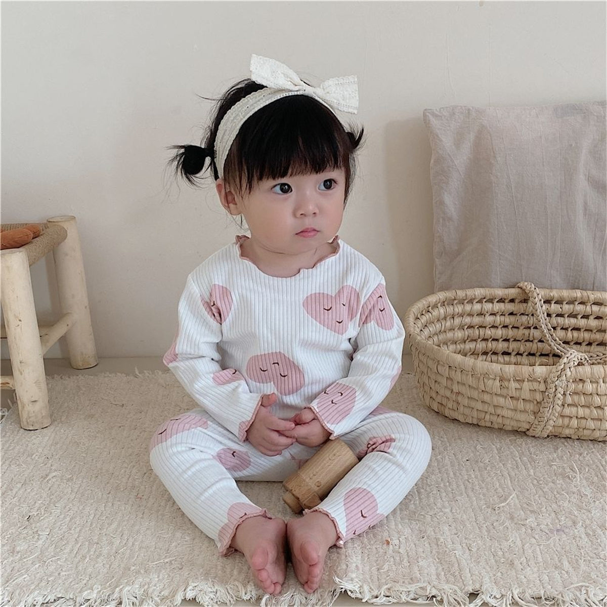 Girls new baby long sleeve ice silk ribbed pajamas