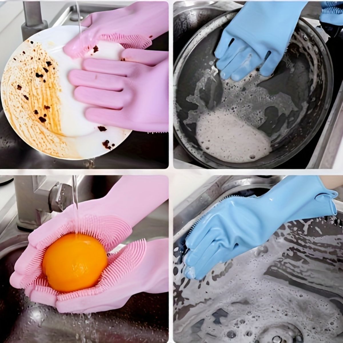 Rubber silicone dishwashing gloves household high temperature resistant anti-scalding waterproof kitchen dishwashing and vegetable washing pet bathing anti-scratch gloves