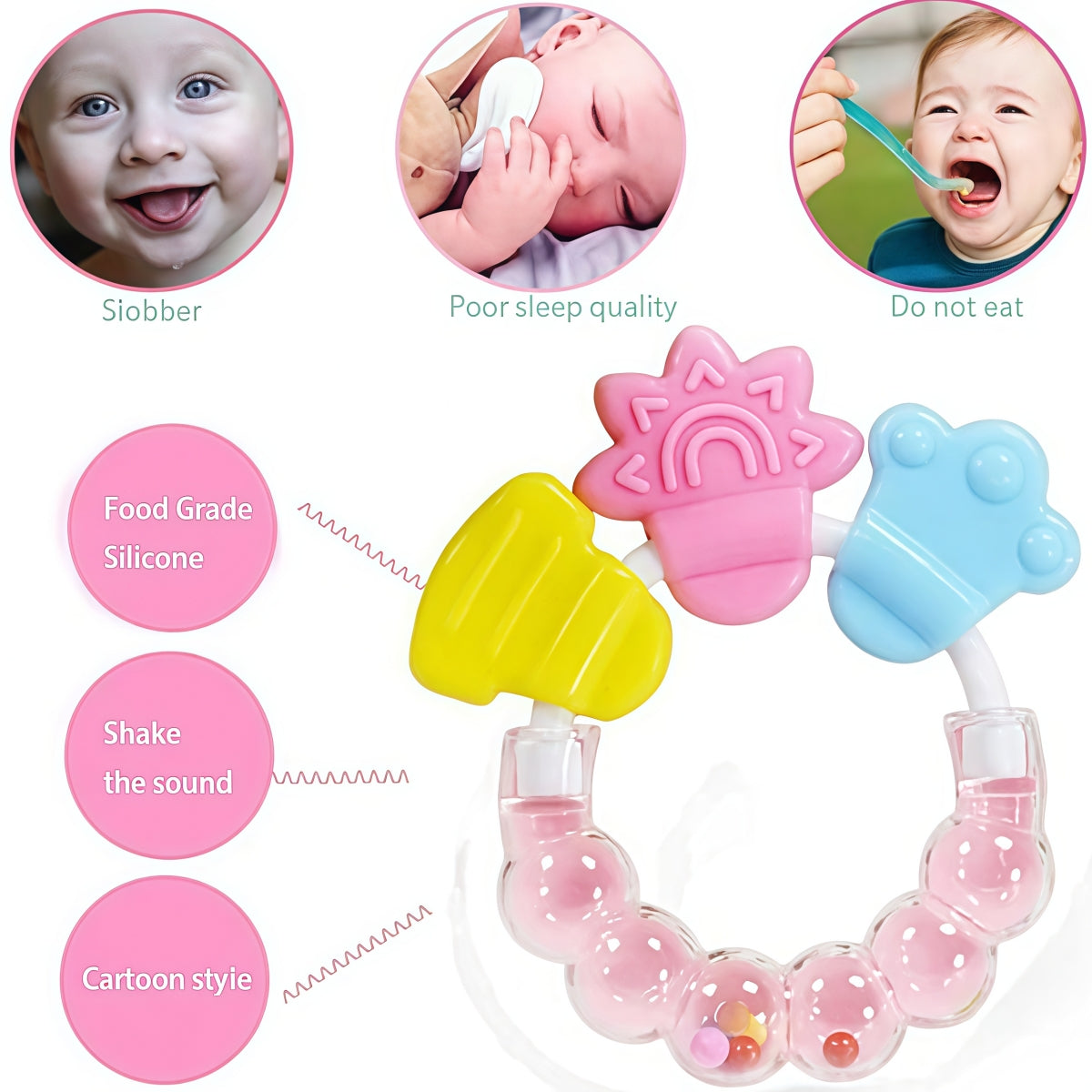 Baby Bell Teether Silicone Rattle Soothing Toy