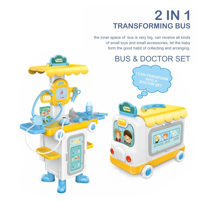 2-in-1 Ride-On School Bus Doctor Kit Toy for Toddlers