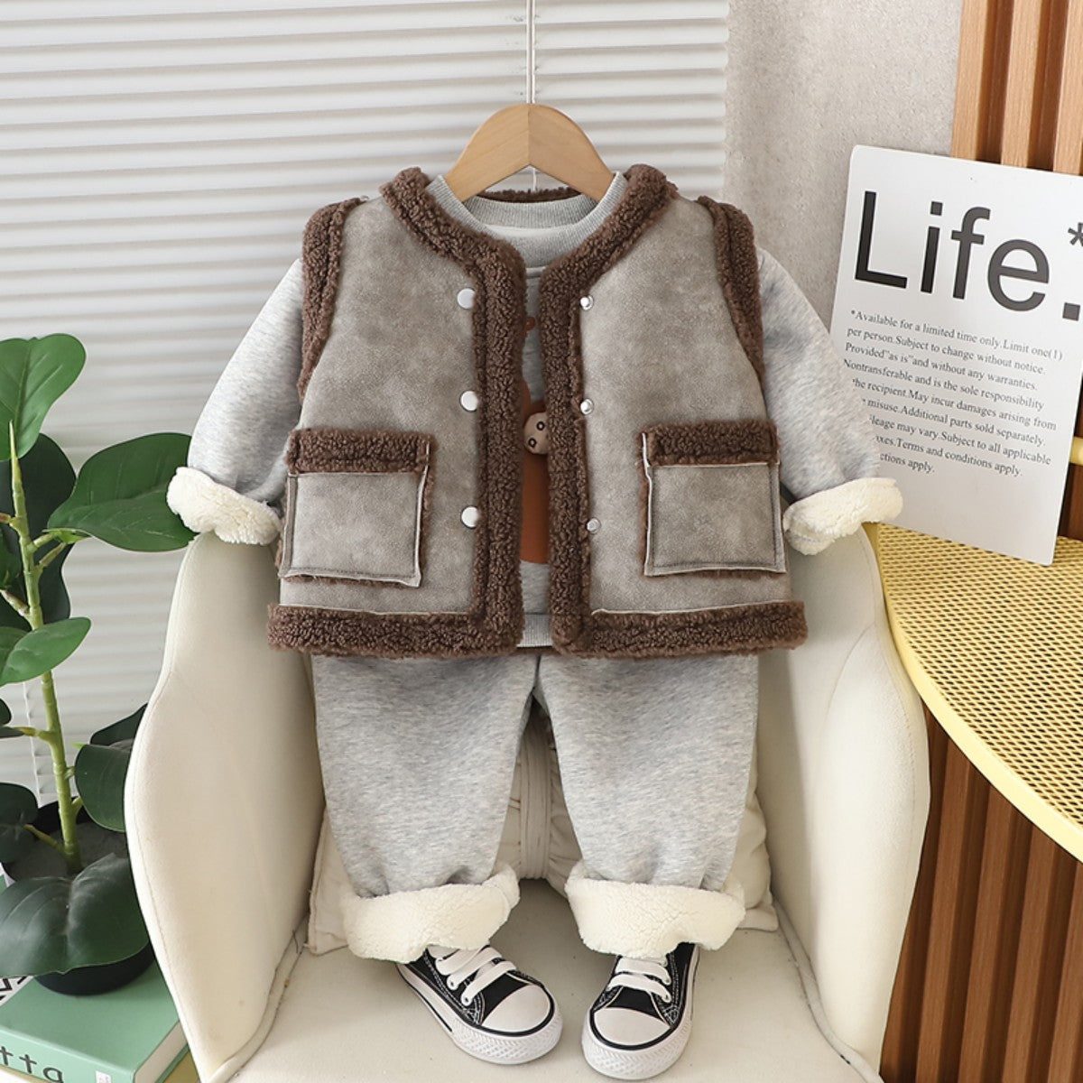 Boys vest winter three-piece suit for little boys stylish plus velvet warm outerwear vest suit