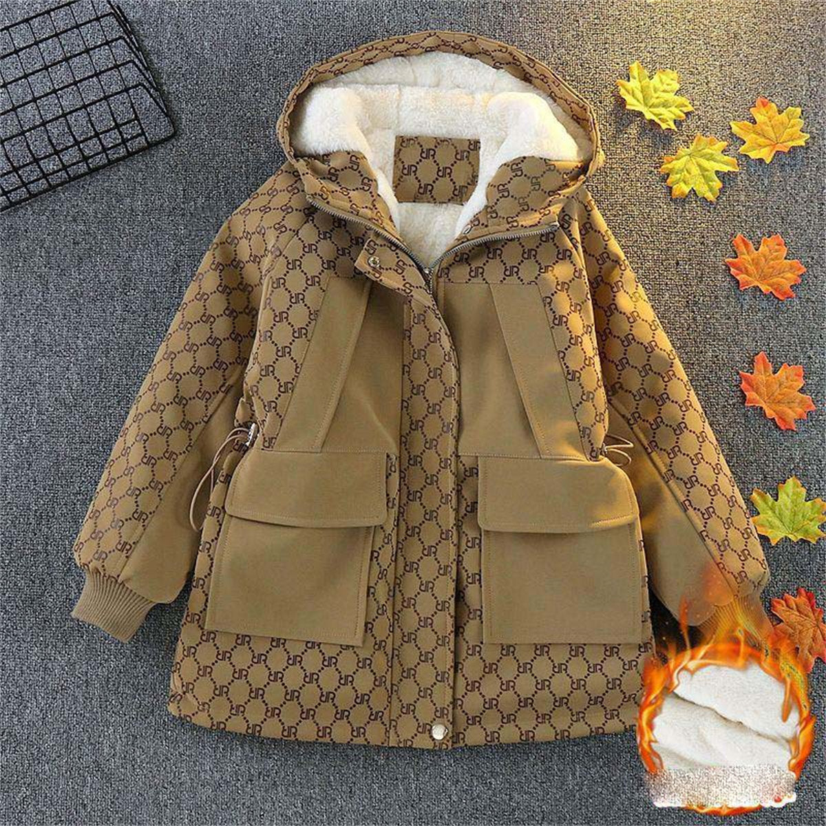 Winter printed style temperament style plus velvet short cotton jacket for boys and girls