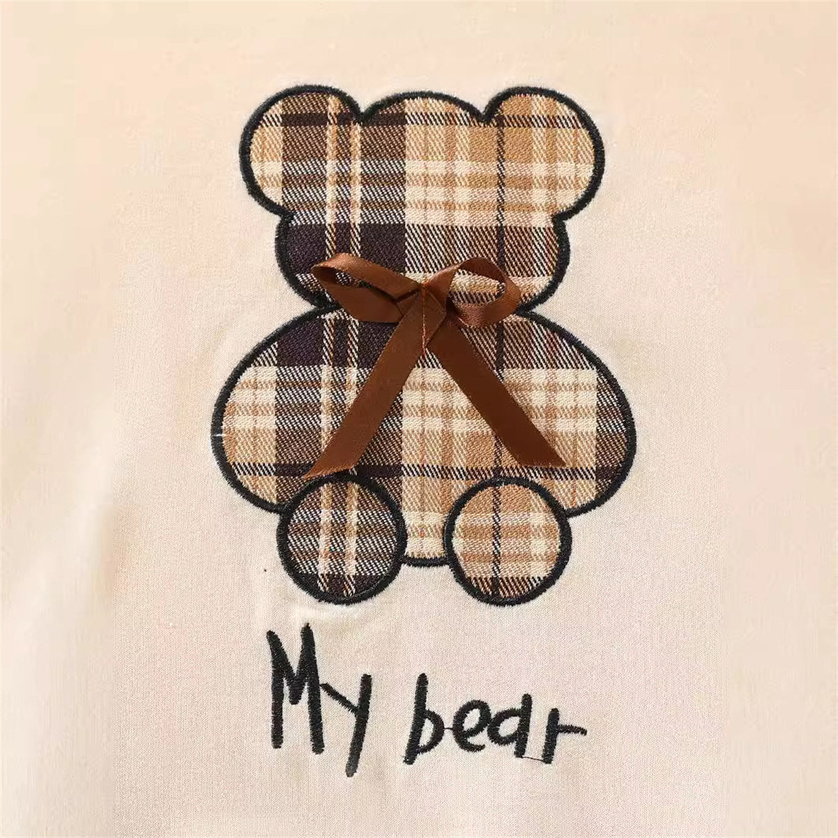 Teddy Bear Sweatshirt Plaid Skirt Two-piece Children's Set