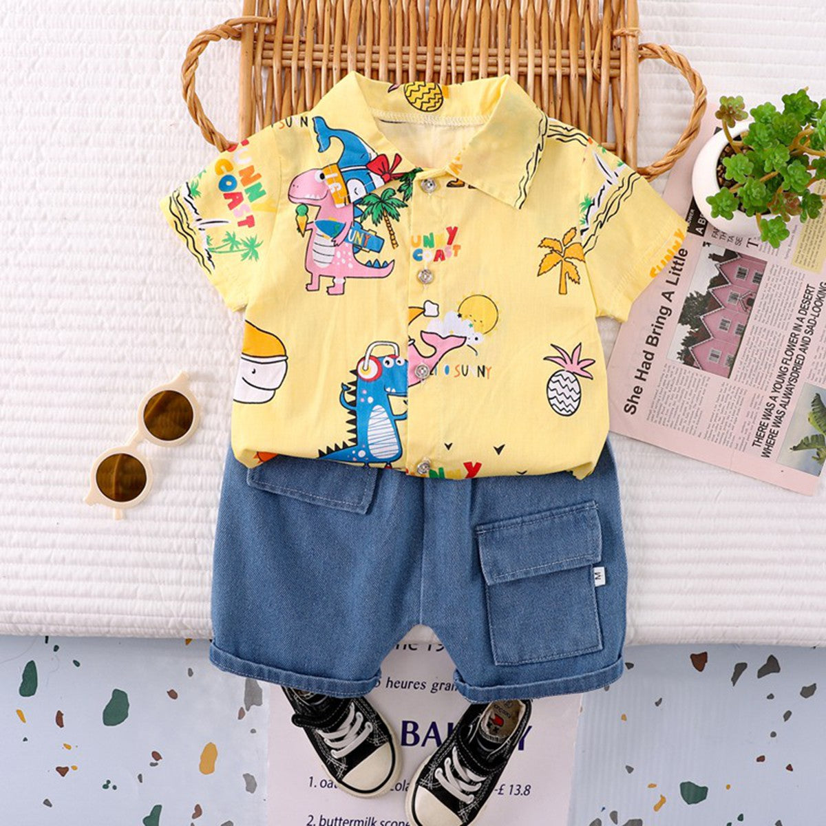 Baby summer shirt short sleeve two piece suit baby clothes